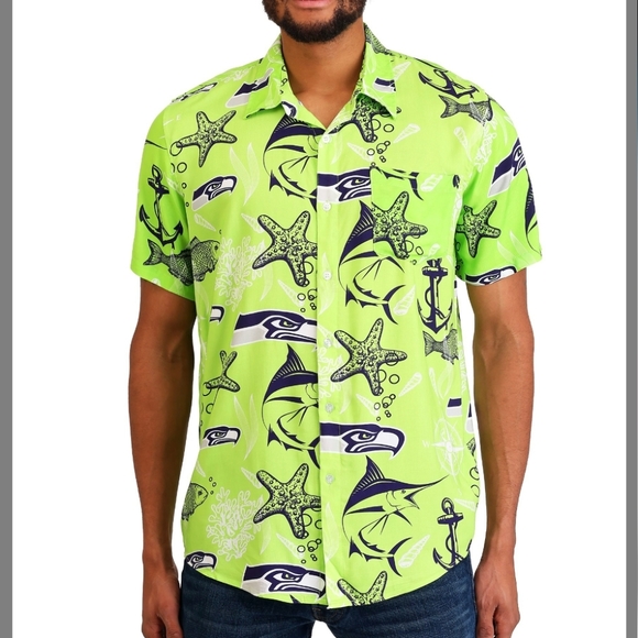 BNWT Seattle Seahawks Floral Hawiian Short Sleeve Button-down Shirt Large - Picture 9 of 11